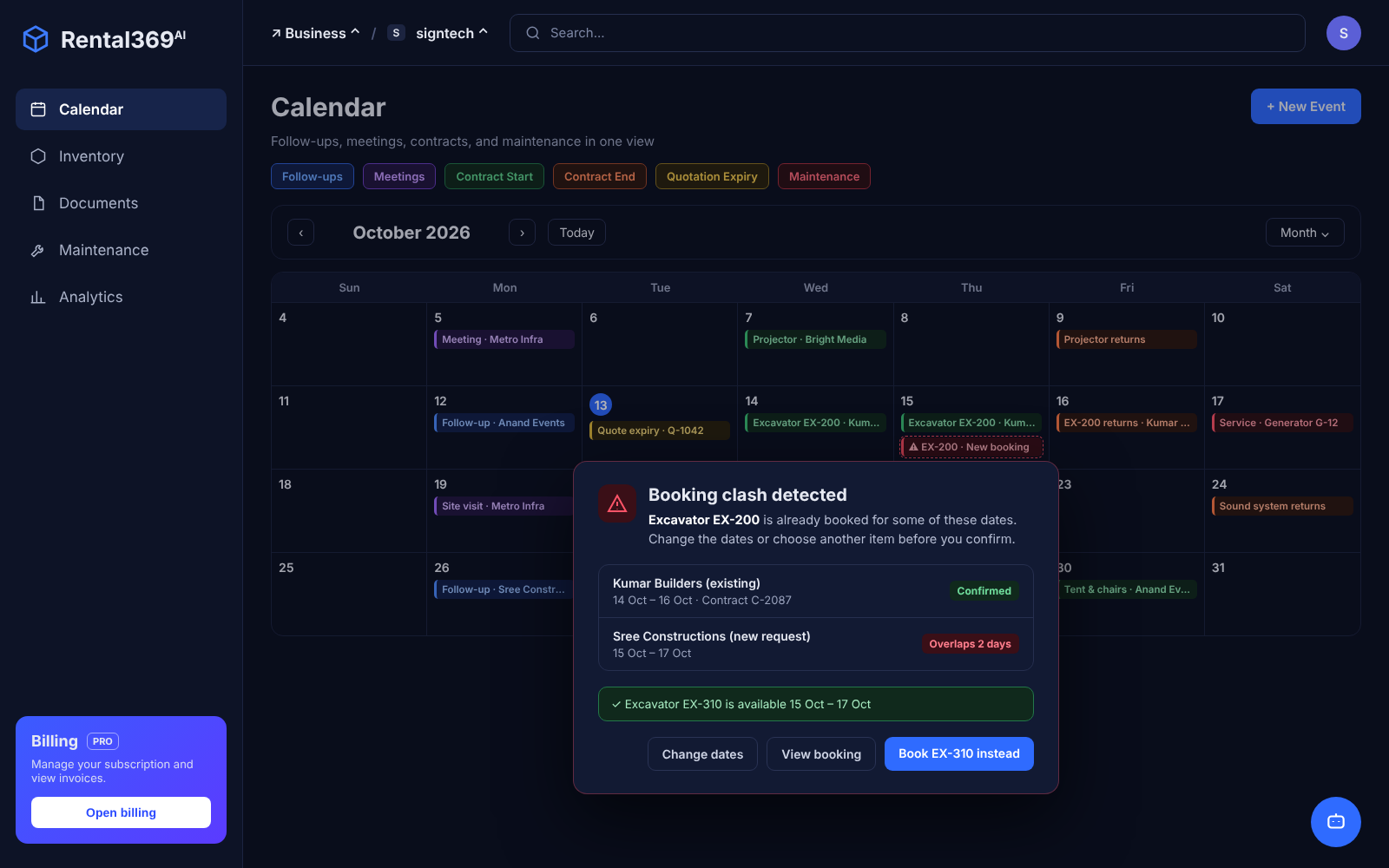 rental369 booking calendar availability