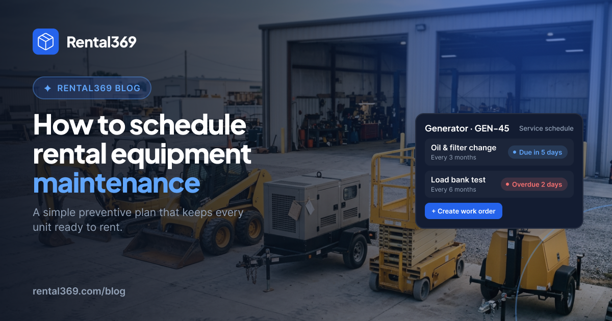 Rental equipment maintenance schedule on a calendar in Rental369